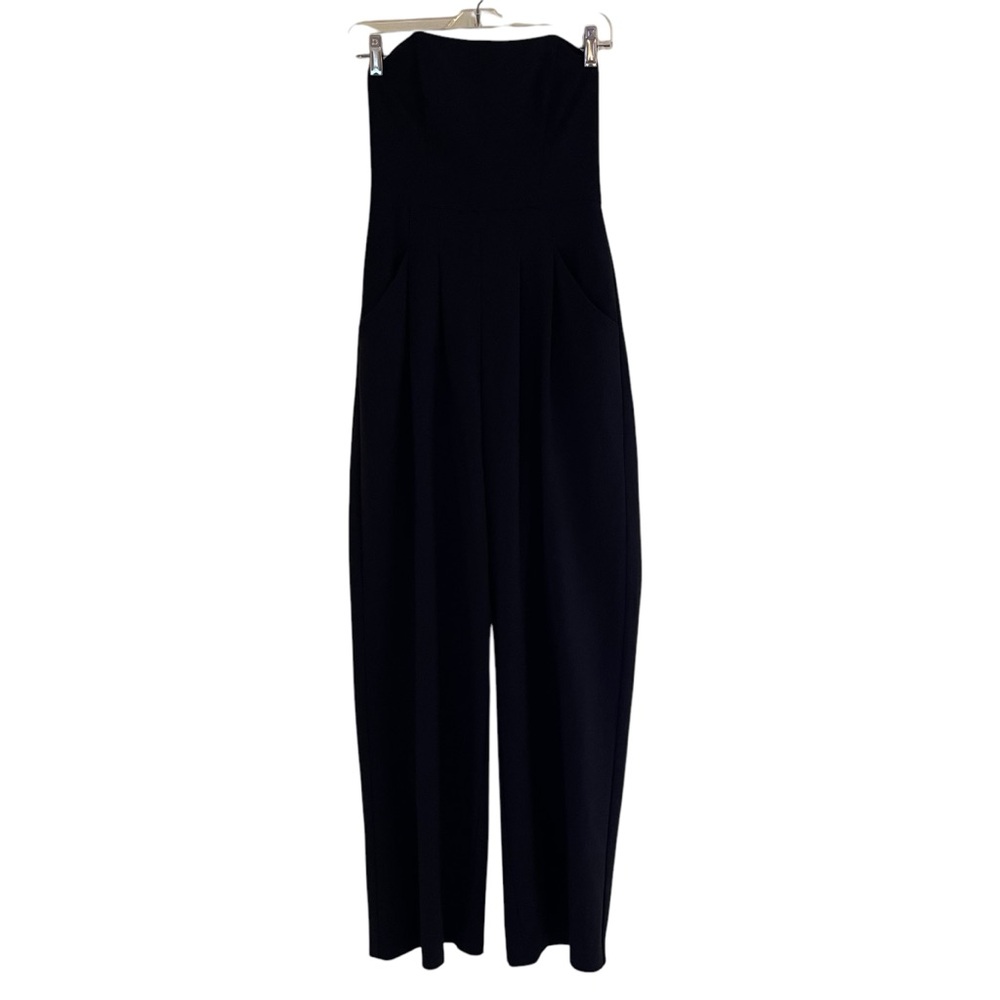 Black Halo Black Strapless Pleat Front Jumpsuit